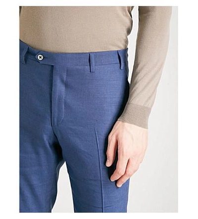 Shop Corneliani Tailored-fit Straight Linen And Wool-blend Pants In Blue