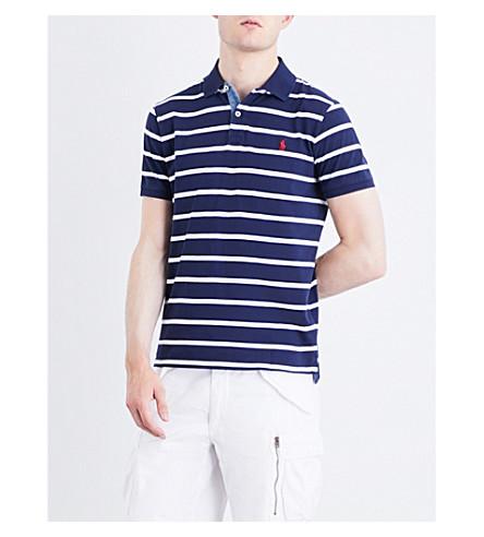 Polo Ralph Lauren Custom Slim-fit Striped Cotton-jersey Polo Shirt In  Newport Navy/wh | ModeSens