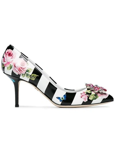 Shop Dolce & Gabbana Floral Stripe 60 Leather Pumps - Multicolour