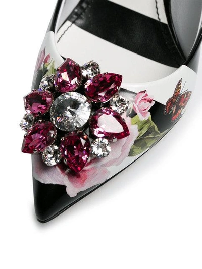 Shop Dolce & Gabbana Floral Stripe 60 Leather Pumps - Multicolour