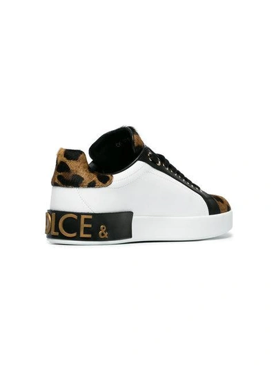 Shop Dolce & Gabbana White Leopard Leather Pony Sneakers - Brown