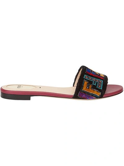Shop Fendi Flat Fabric Sandals  In Pink & Purple