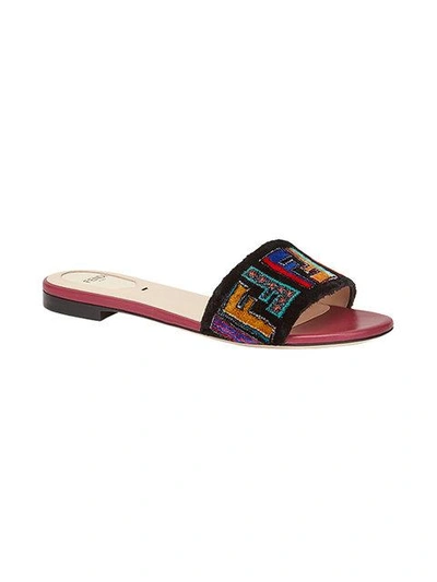 Shop Fendi Flat Fabric Sandals  In Pink & Purple