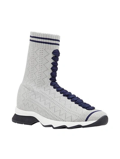 Shop Fendi Runway Sock Detail Sneakers In Grey