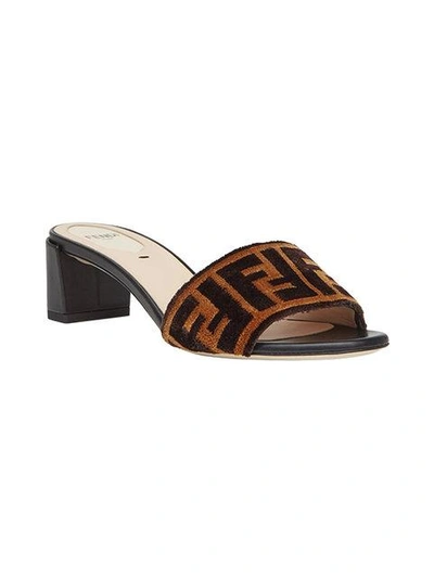 Shop Fendi Sabots Fabric Sandals In Brown