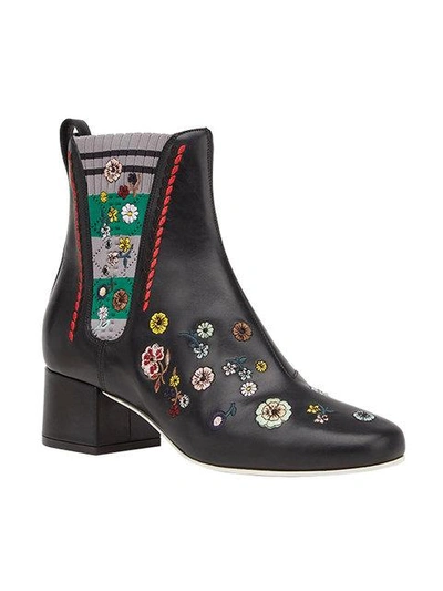 Shop Fendi Floral Embroidered Boots In Black