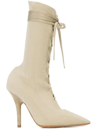 Shop Yeezy Knit Sock Ankle Boots In Neutrals