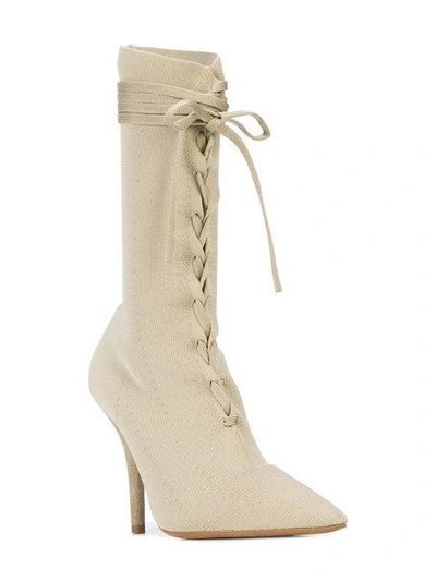 Shop Yeezy Knit Sock Ankle Boots In Neutrals