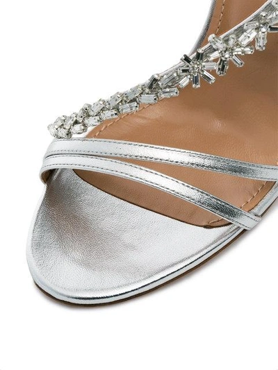Shop Aquazzura Silver Chateau Embellished 110 Sandals - Metallic
