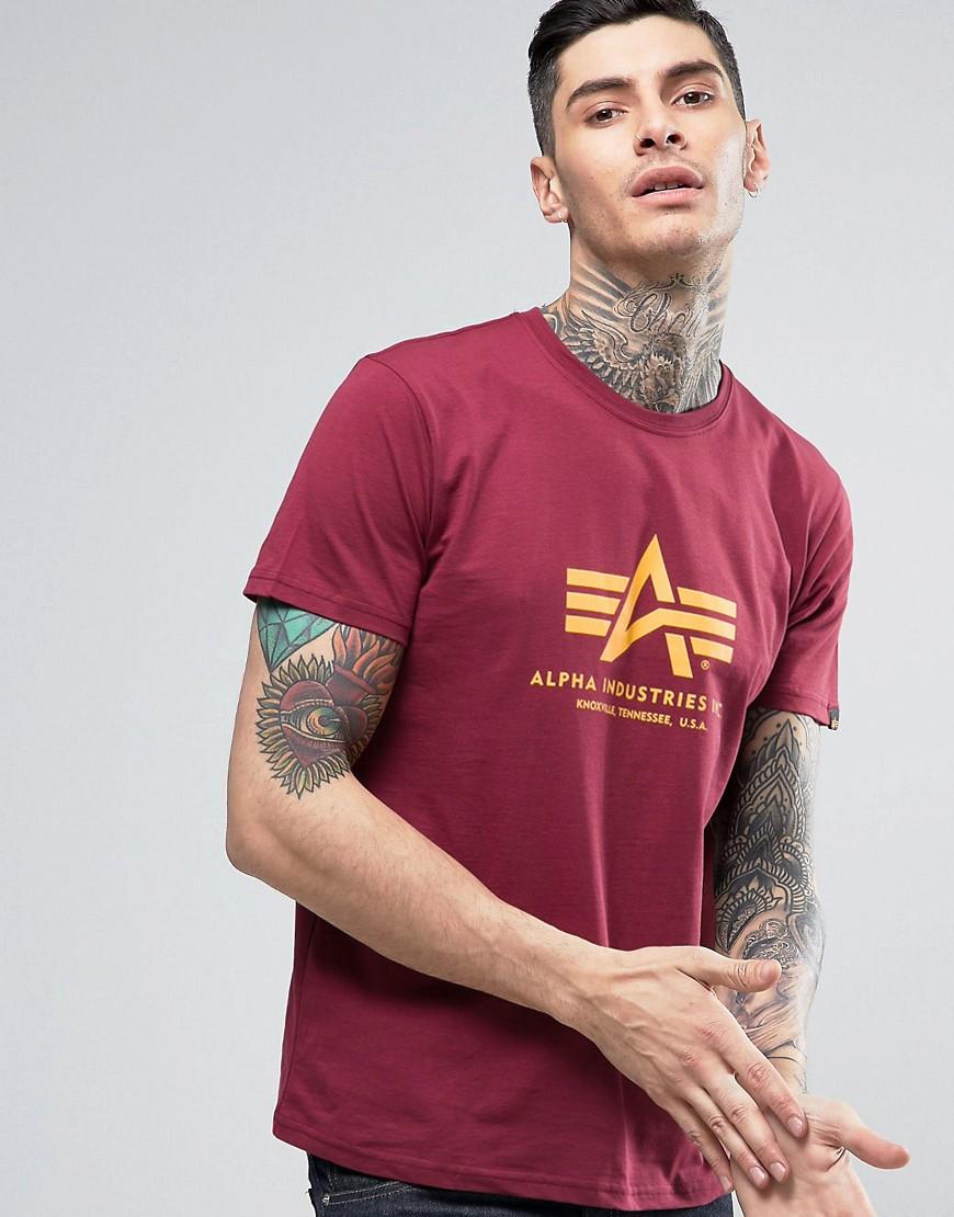Alpha Industries Logo T-shirt Regular Fit In Burgundy - Red | ModeSens