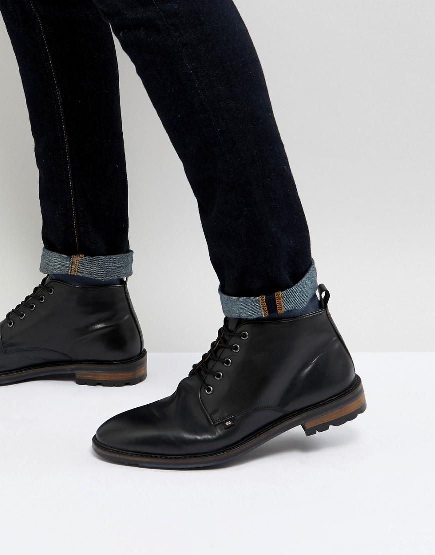 Ben Sherman Military Lace Up Ankle Boots In Black Leather - Black ...