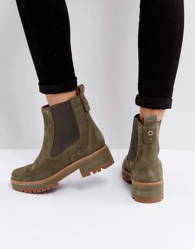 Timberland courmayeur valley olive leather chelsea pull on ankle best sale boots