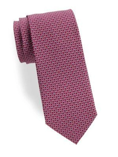 Shop Ferragamo Gancini Print Silk Tie In Magenta