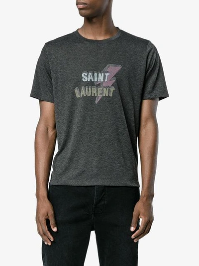 Shop Saint Laurent Lightning Bolt Logo T-shirt - Black