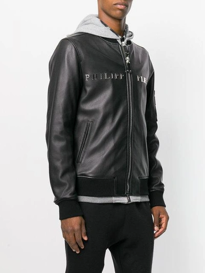 Shop Philipp Plein Urban Hooded Bomber Jacket In Black