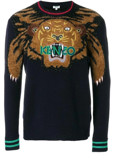 Shop Kenzo Tiger Patch Jumper In Blue