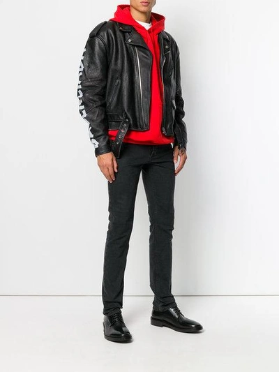 Balenciaga Printed Leather Biker Jacket In Black