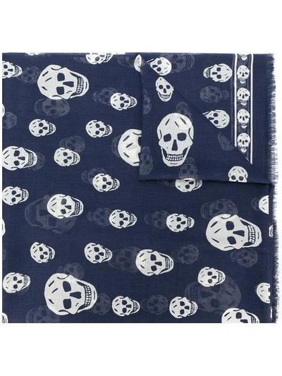 Alexander Mcqueen Skull Print Scarf In Blue