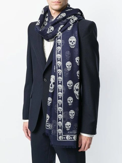 Shop Alexander Mcqueen Classic Skull Scarf - Blue