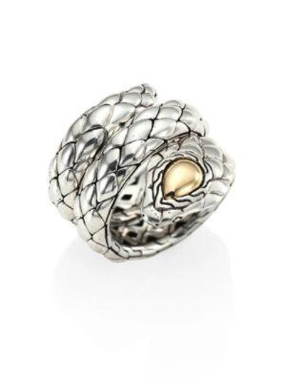 Shop John Hardy Legends Cobra Sterling Silver & 18k Yellow Gold Ring In Silver-gold