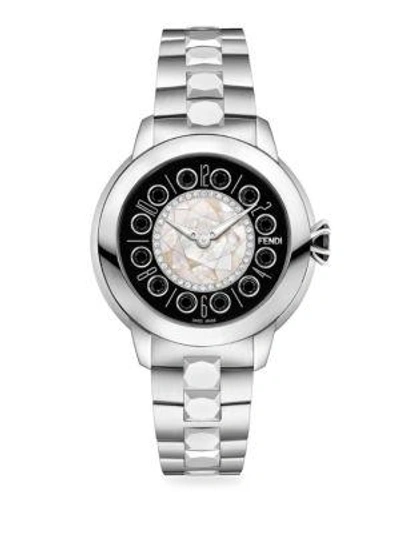 Shop Fendi Ishine Mother-of-pearl Diamond Stainless Steel Bracelet Watch In Silver