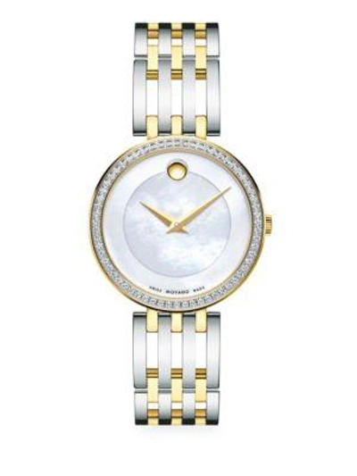 Shop Movado Esperanza White Mother-of-pearl Stainless Steel Watch In Silver