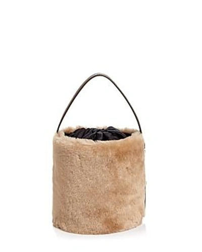 Shop Arron Small Shearling & Leather Bucket Bag In Camel/gold