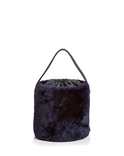 Shop Arron Small Shearling & Leather Bucket Bag In Navy/gold
