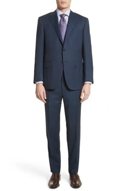 Shop Canali Classic Fit Solid Wool Suit In Navy