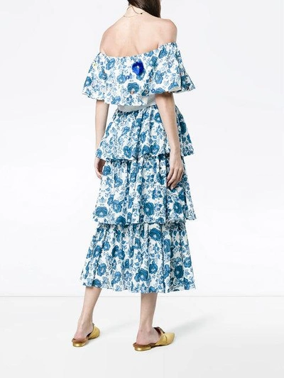 Shop All Things Mochi Mittellanges Seidenkleid Mit Floralem Print In Blue