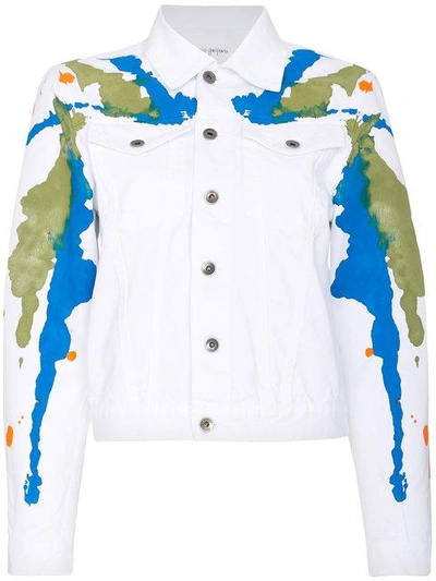 Shop Mirco Gaspari White Paint Splattered Denim Jacket