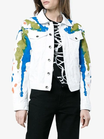 Shop Mirco Gaspari White Paint Splattered Denim Jacket