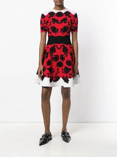 Shop Alexander Mcqueen Floral Mini Dress In Red