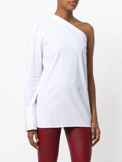 Shop Helmut Lang One Shoulder Poplin Shirt In White