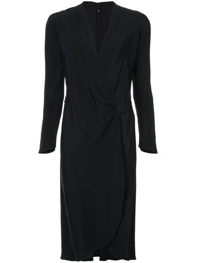 Shop Peter Cohen Long-sleeved Wrap Dress In Black