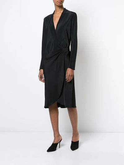 Shop Peter Cohen Long-sleeved Wrap Dress In Black