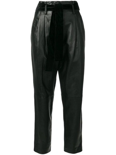 Shop Michael Michael Kors High-waisted Pleated Leather Pants - Black