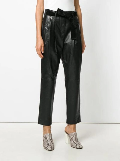 Shop Michael Michael Kors High-waisted Pleated Leather Pants - Black