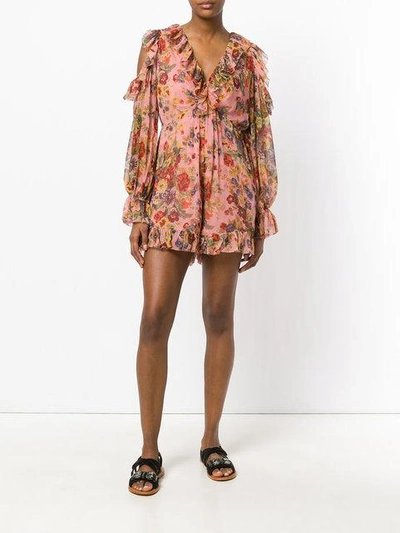 Shop Zimmermann Floral Ruffle Playsuit