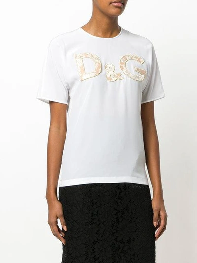 Shop Dolce & Gabbana Floral Brocade Logo T-shirt - White