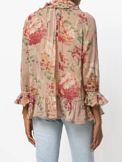 Shop Zimmermann Floral Ruffle Blouse In Brown