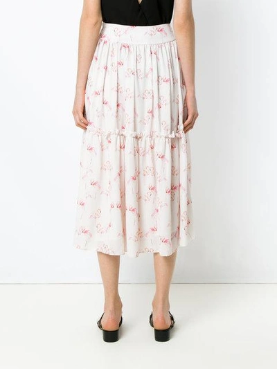 Shop Olympiah Flamingo Print Midi Skirt In White