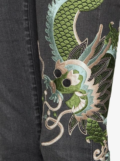 Shop Gucci Dragon Embroidered Denim Skinny Jeans In Black