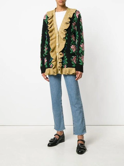 Shop Gucci Intarsia Jacquard Flowers Cardigan In Multicolour