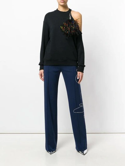 Shop Area Crystal Embellished Trousers In Blue