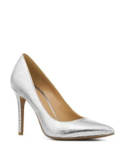 Shop Michael Michael Kors Women's Claire Embossed Leather Pumps In Silver