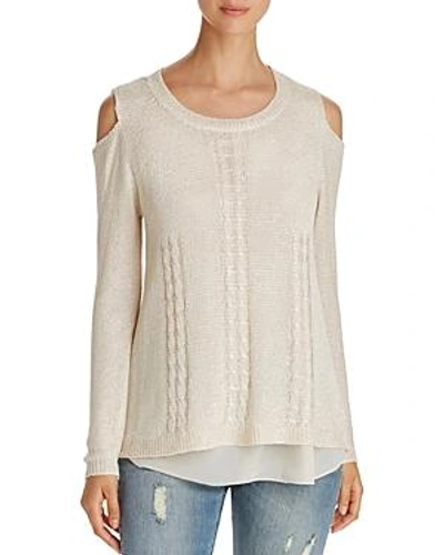 Shop Sioni Sequin Cold-shoulder Sweater In Pearl Dove