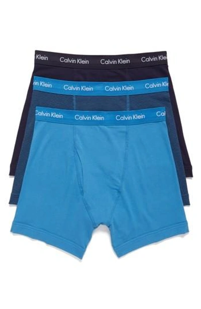 Shop Calvin Klein 3-pack Boxer Briefs In Blue Magna/ Blue Stripe
