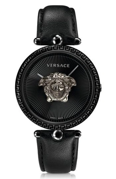 Shop Versace Palazzo Empire Leather Strap Watch, 39mm