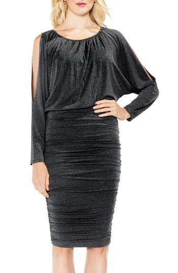 vince camuto ruched cold shoulder top